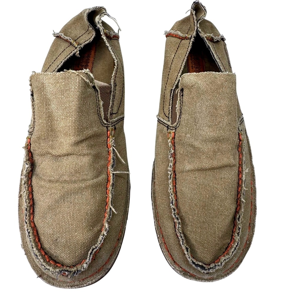 Brewshoes The Walter Slip-On Loafers Men Size 12 Tan Canvas Frayed Beach Casual